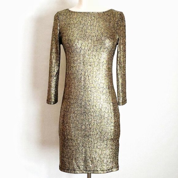 NWOT Topshop Metallic Gold Snakeskin Stretch Bodycon Dress - Picture 5 of 7